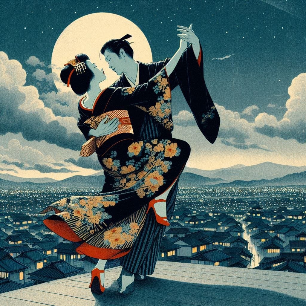 Tango dancers in Japan — Argentine tango community illustration